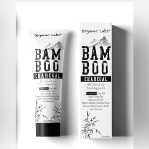 BAMBOO Charcoal Teeth Whitening Toothpaste Black Removes Stains FREE Toothbrush